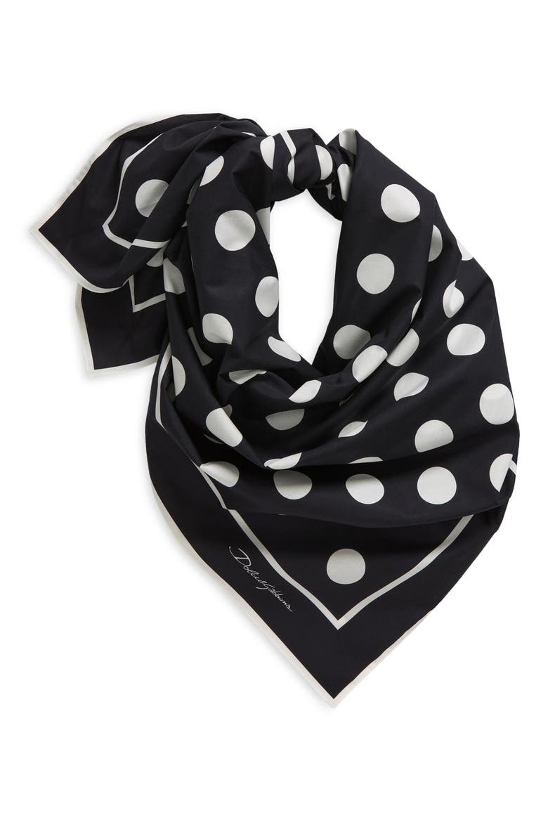 Polka Dot Square Cotton Scarf, Alternate, color, NERO