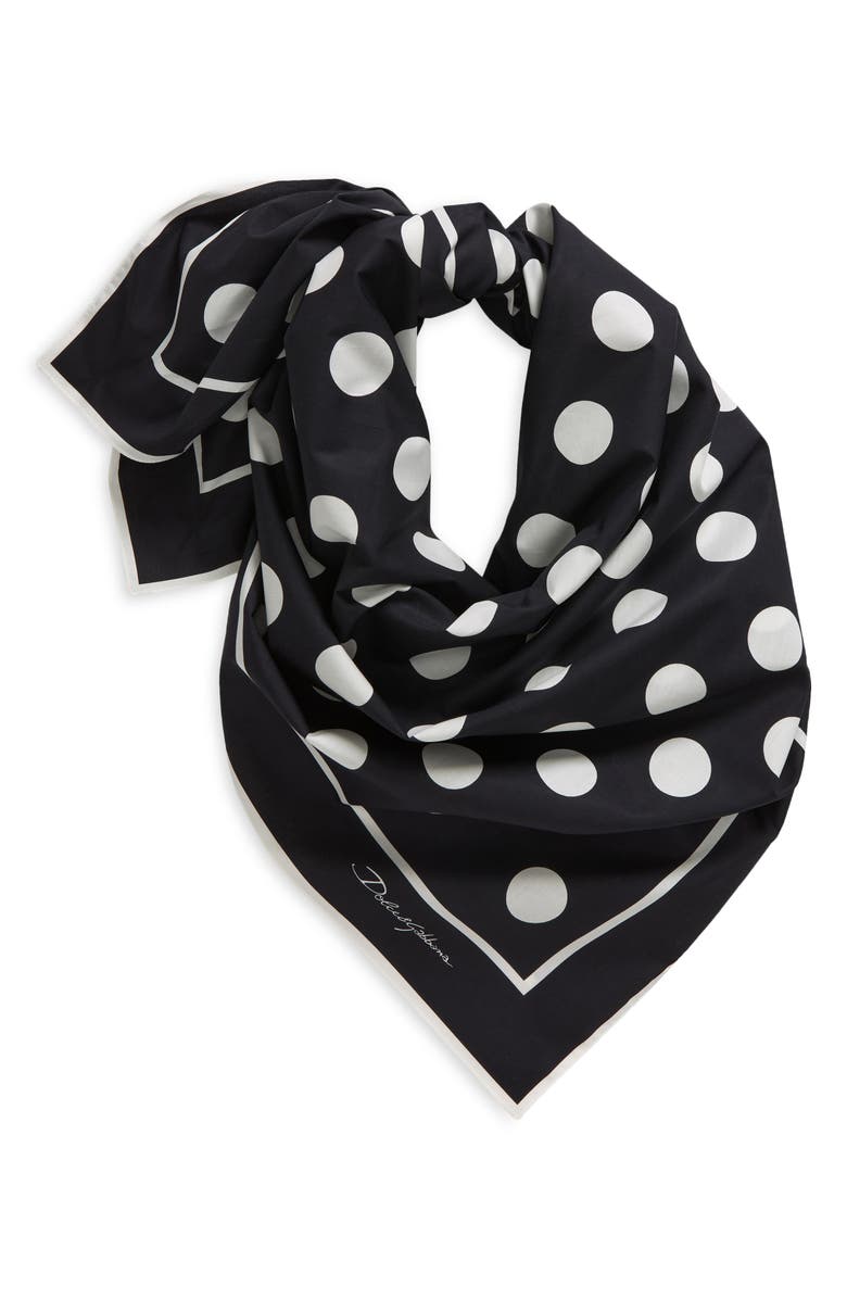 Dolce&Gabbana Polka Dot Square Cotton Scarf, Alternate, color, Nero