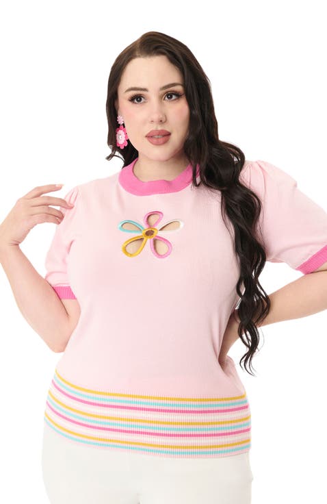 Plus Size Flower Cutout Knit Sweater