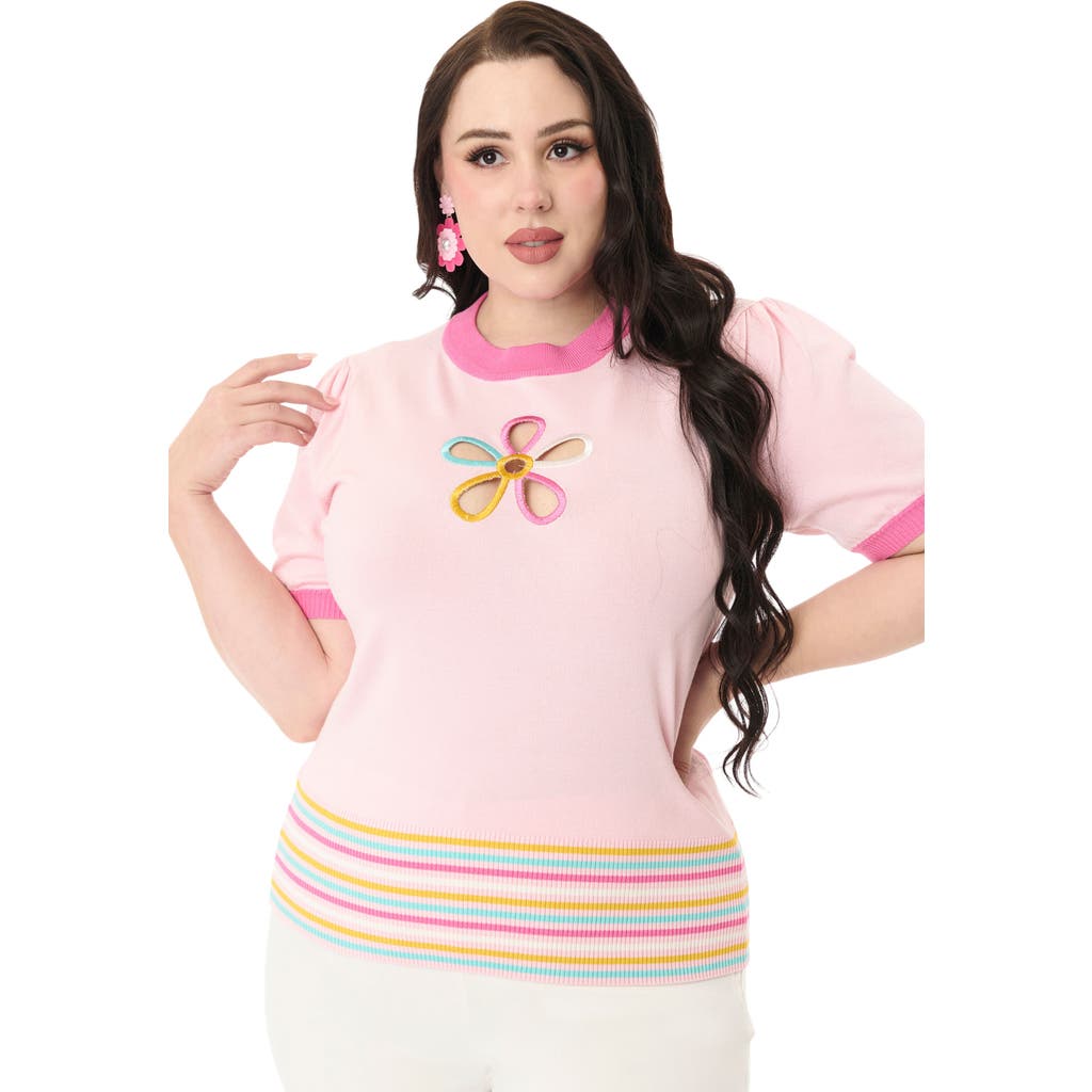 Smak Parlour Plus Size Flower Cutout Knit Sweater In Pink