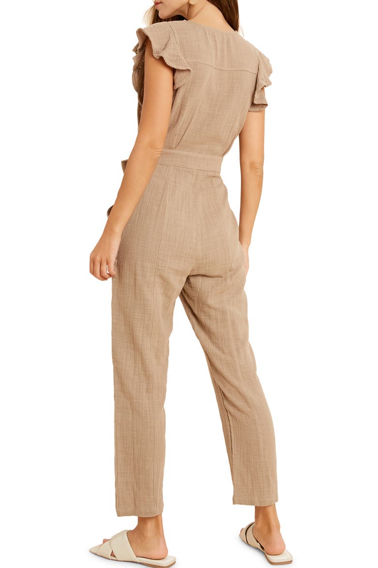 Cotton Flutter Sleeve Jumpsuit, Alternate, color, TAUPE