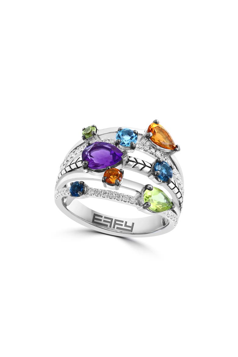 Sterling Silver Diamond & Semiprecious Stone Multiband Ring - 0.22ct., Main, color, SILVER/ MULTI