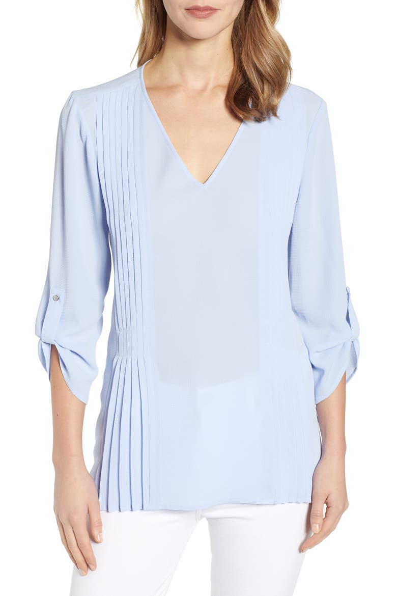 Roll-Tab Pintuck Blouse, Main, color, POWDER LIL