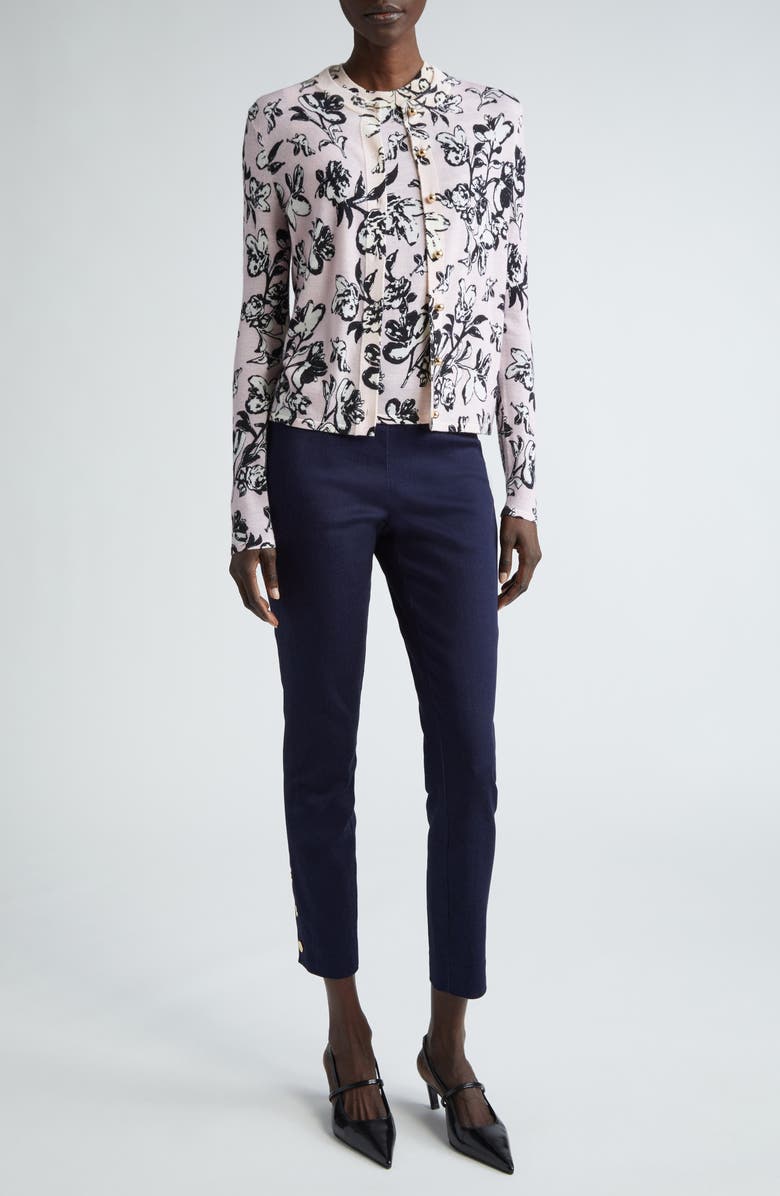 St. John Collection Magnolia Floral Wool Cardigan, Alternate, color, 