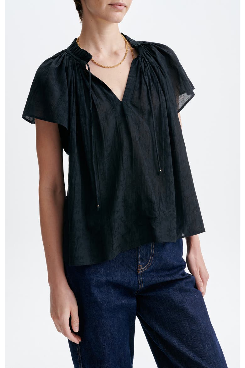 Halisson Gathered Tie-Neck Blouse, Main, color, Noir