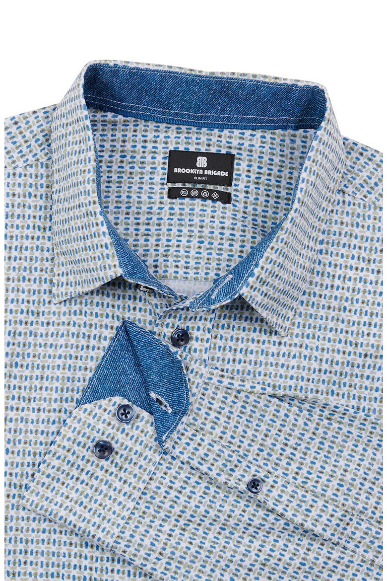 Watercolor Geometric Long Sleeve Shirt, Alternate, color, BLUE/ GREEN