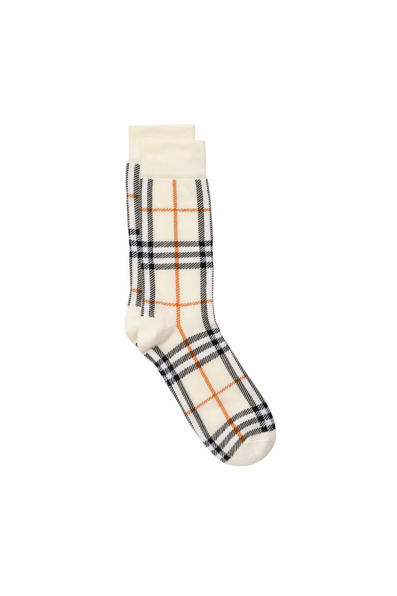 Check Cotton Nylon Blend Socks, Alternate, color, Pebble white