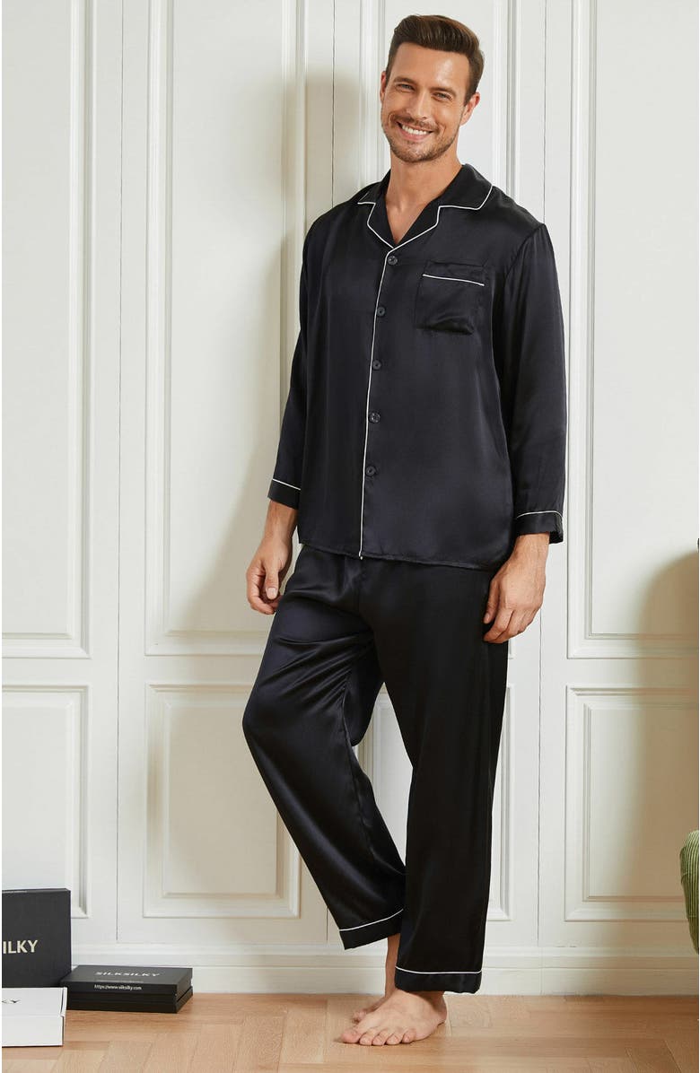 SILKSILKY Silk Men's Lapel Long Sleeve Pajamas Set, Alternate, color, 