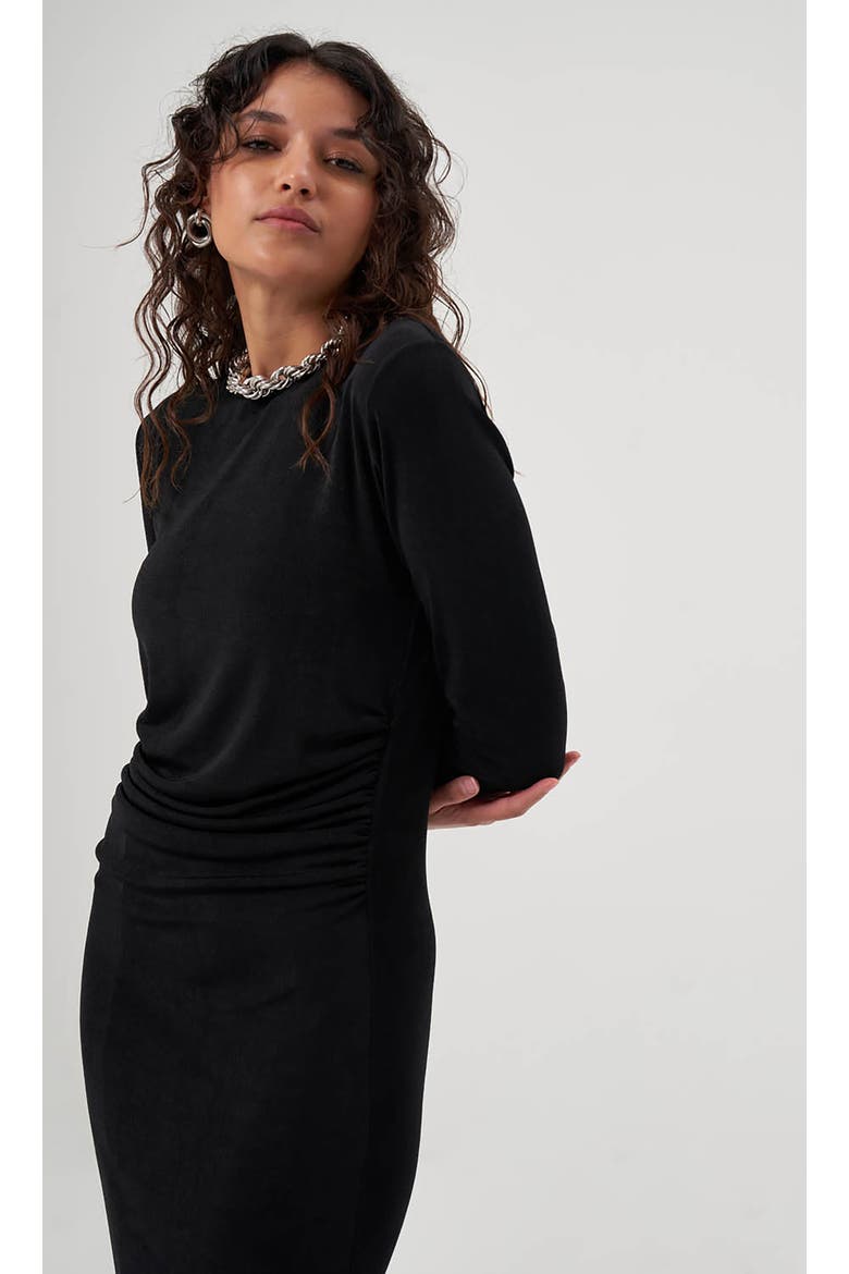 MZL Long Sleeved Gathered Dress, Alternate, color, Black