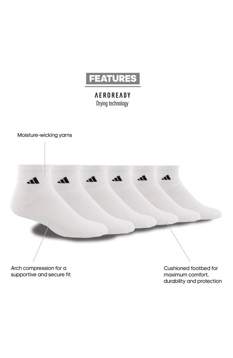 adidas 6-Pack Athletic Cushioned Quarter Socks, Alternate, color, White/ Black