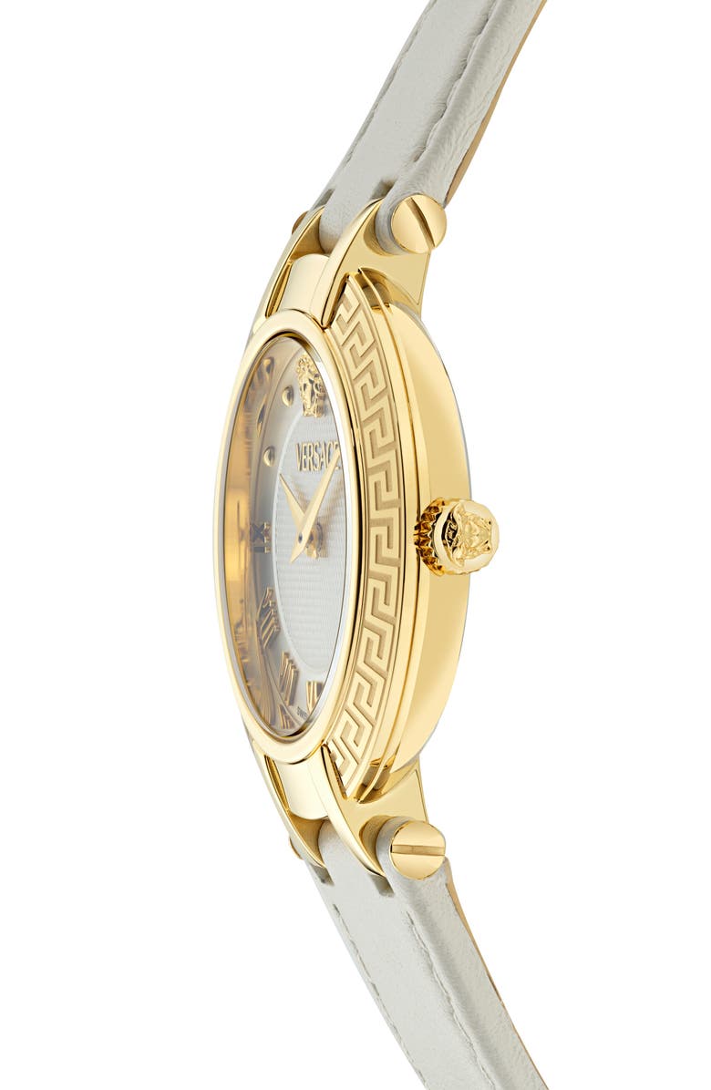 Versace Antlia Leather Strap Watch, 34mm, Alternate, color, Yellow Gold