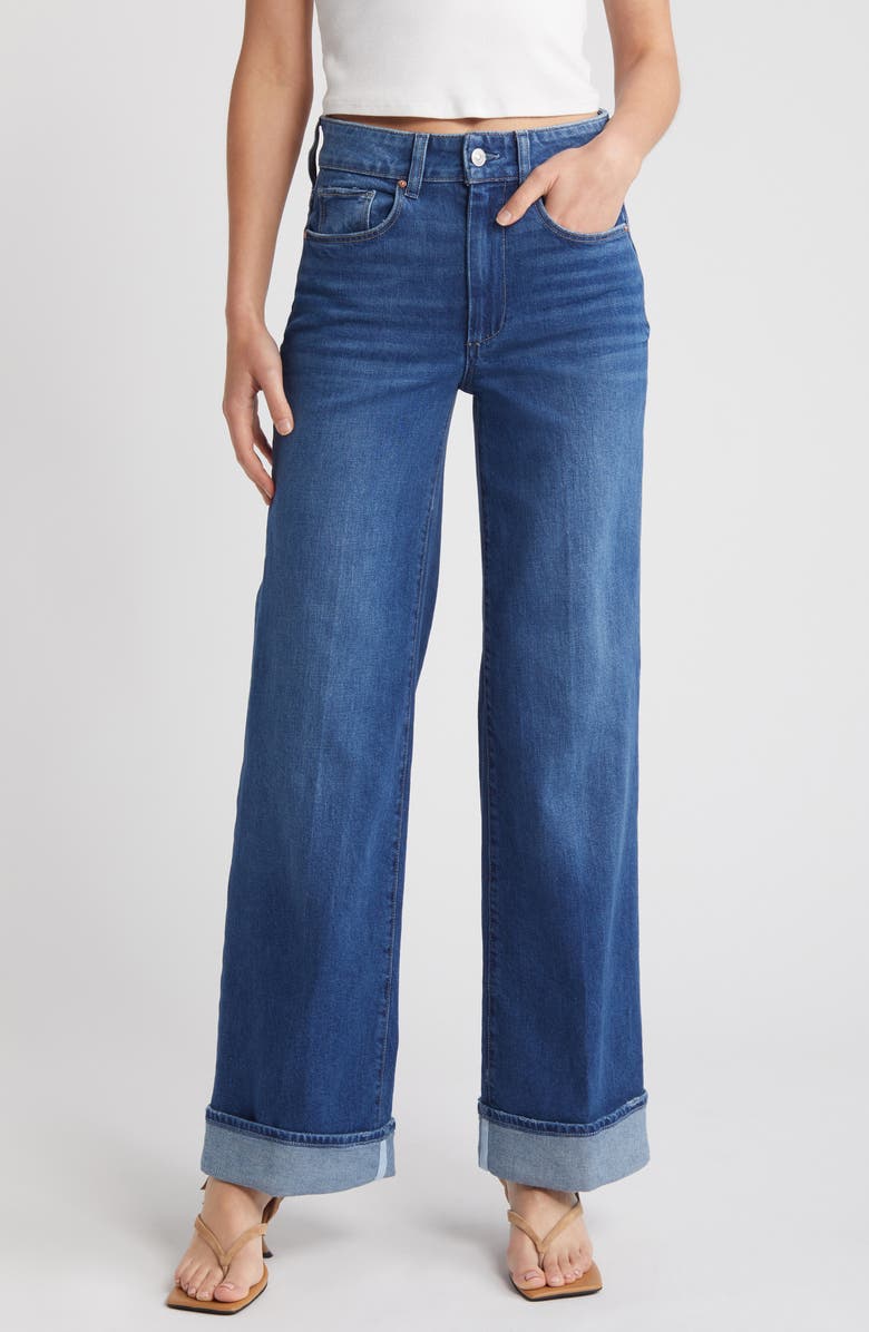 PAIGE Sasha Stretch Denim Cuff Wide Leg Jeans, Main, color, Nadira