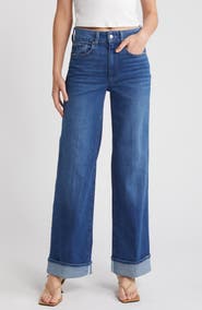 PAIGE Sasha Stretch Denim Cuff Wide Leg Jeans