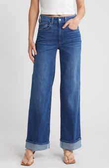 PAIGE Sasha Stretch Denim Cuff Wide Leg Jeans