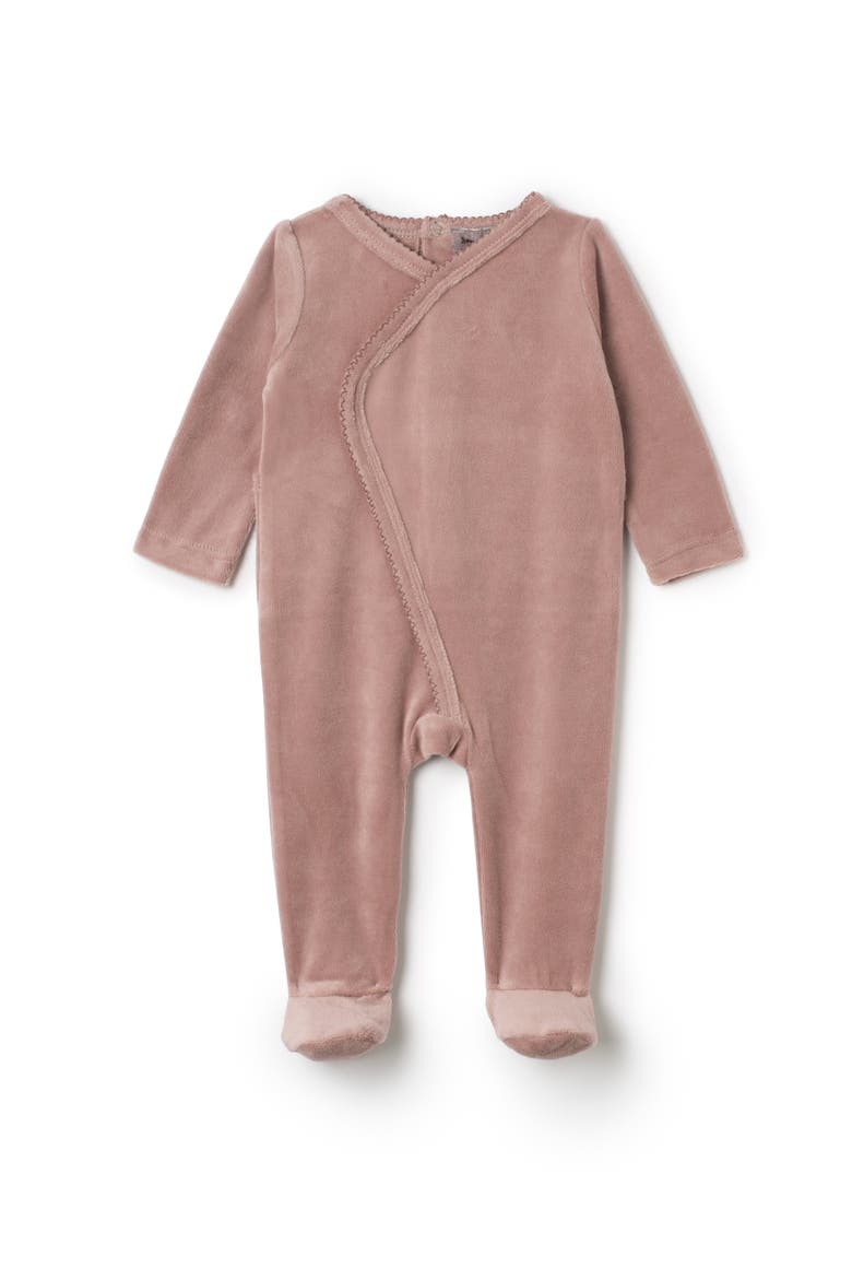 Girl Wrap Stretchie Velour Snap Closure Romper, Main, color, Dark Mauve