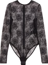 Dolce&Gabbana Long Sleeve Sheer Floral Lace Bodysuit