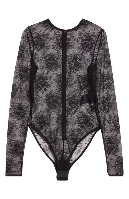 Dolce & Gabbana Dolce&gabbana Long Sleeve Sheer Floral Lace Bodysuit In Black