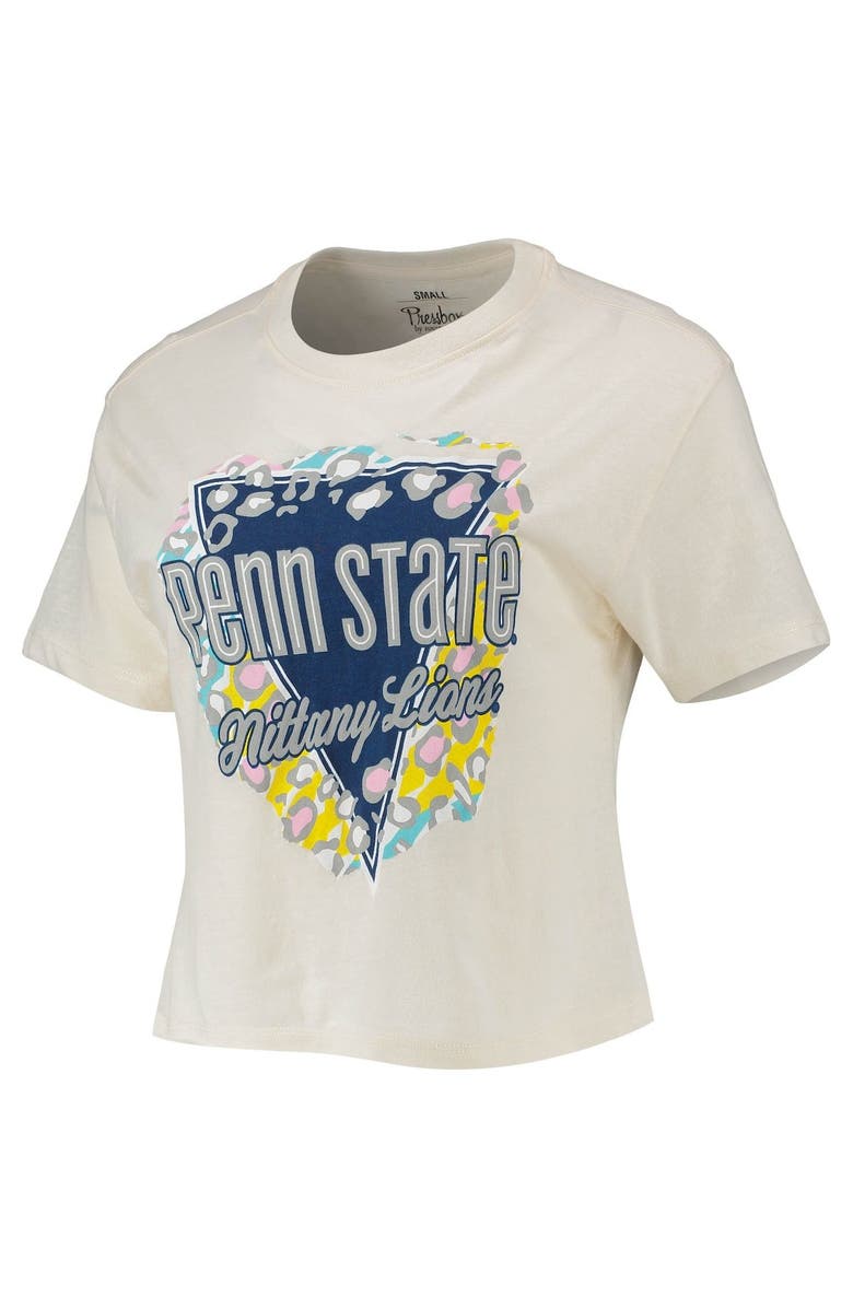 PRESSBOX Women's Pressbox Cream Penn State Nittany Lions Taylor Animal Print Cropped T-Shirt, Alternate, color, 