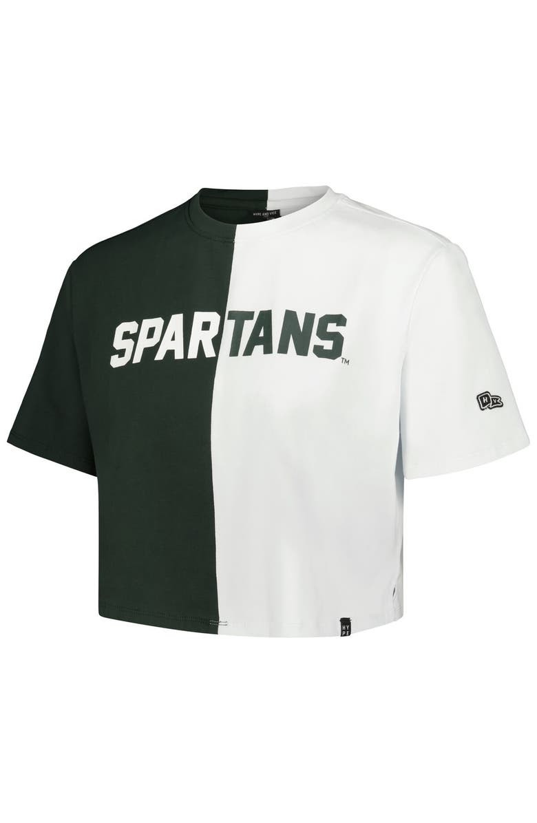 Hype and Vice Women's Hype and Vice Green/White Michigan State Spartans Color Block Brandy Cropped T-Shirt, Alternate, color,