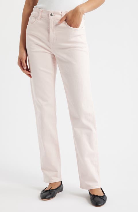 The Longline Garment Dyed High Waist Straight Leg Jeans (Pale Pink)