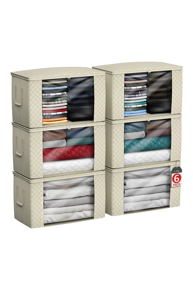 Set of 6 Foldable Storage Bins, Alternate, color, BEIGE