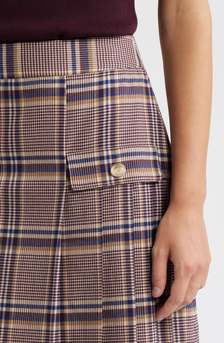 Tahari ASL Plaid Pleated Skirts, Alternate, color, Tan Plum