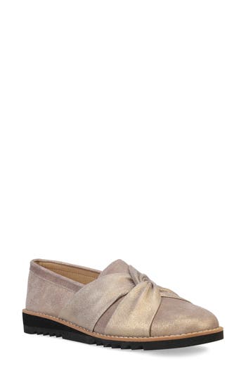 Eileen Fisher Eena Metallic Suede Twist Slip-on Loafers In Platinum