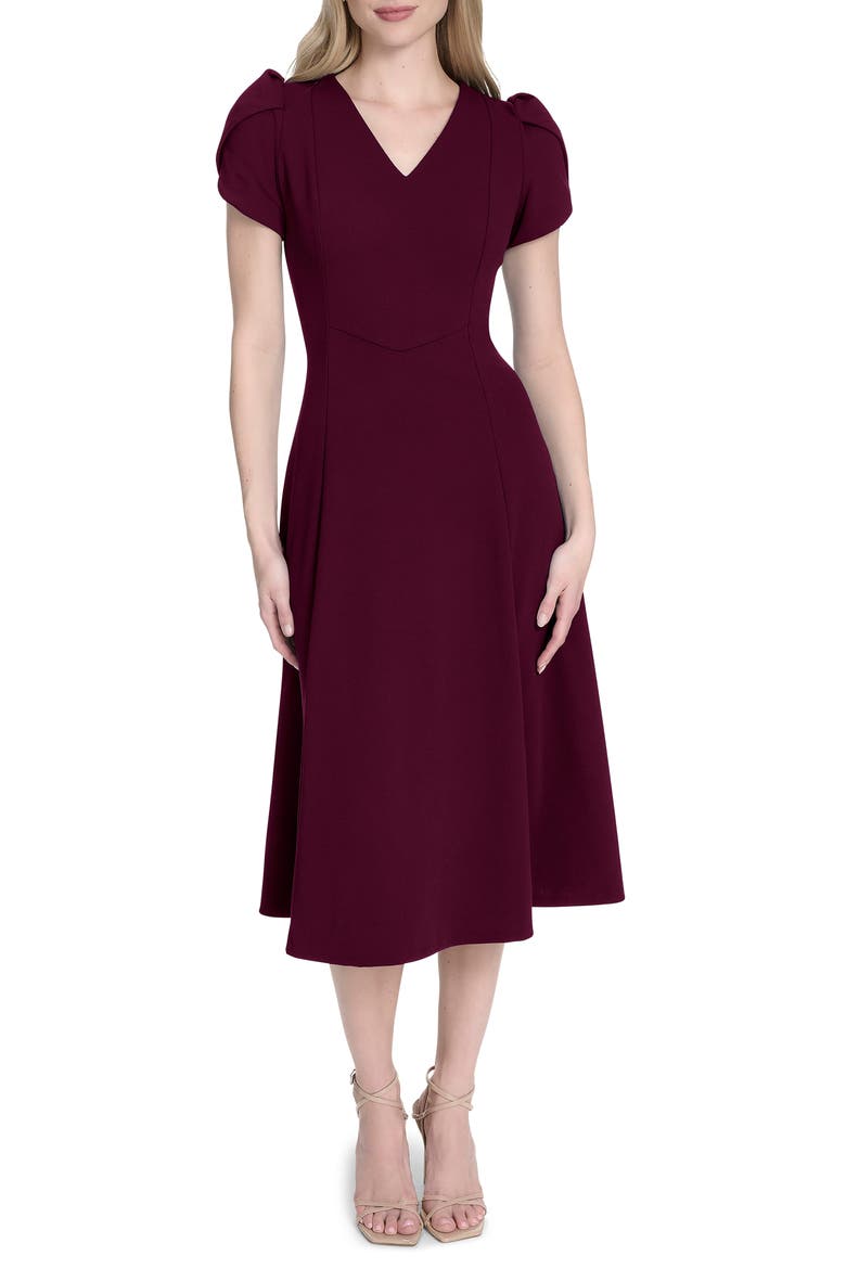 Tulip Sleeve Midi Dress, Main, color, AUBERGINE