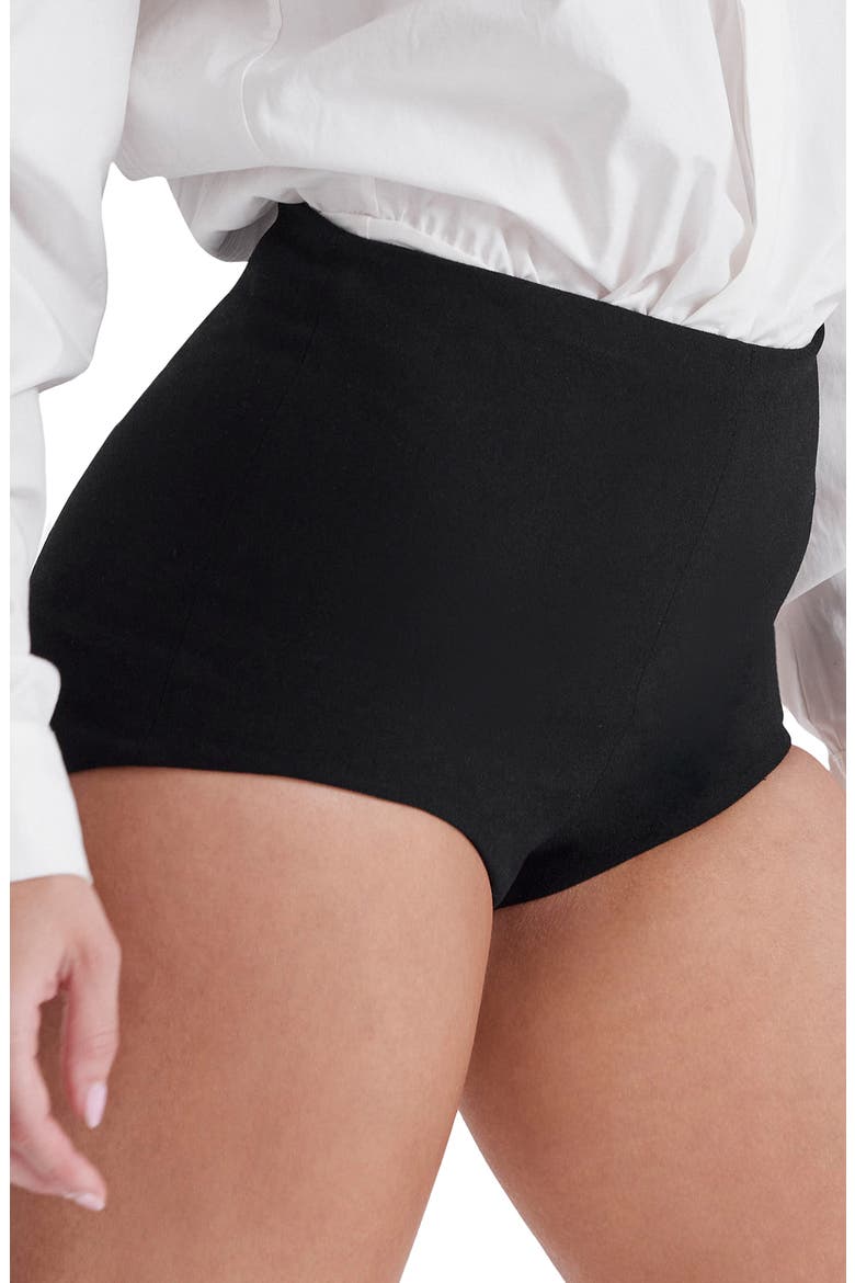 Tahni Back Zip High Waist Shorts, Alternate, color, BLACK
