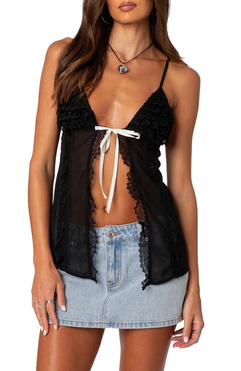 Linette Split Front Lace Trim Camisole