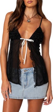 EDIKTED Linette Split Front Lace Trim Camisole
