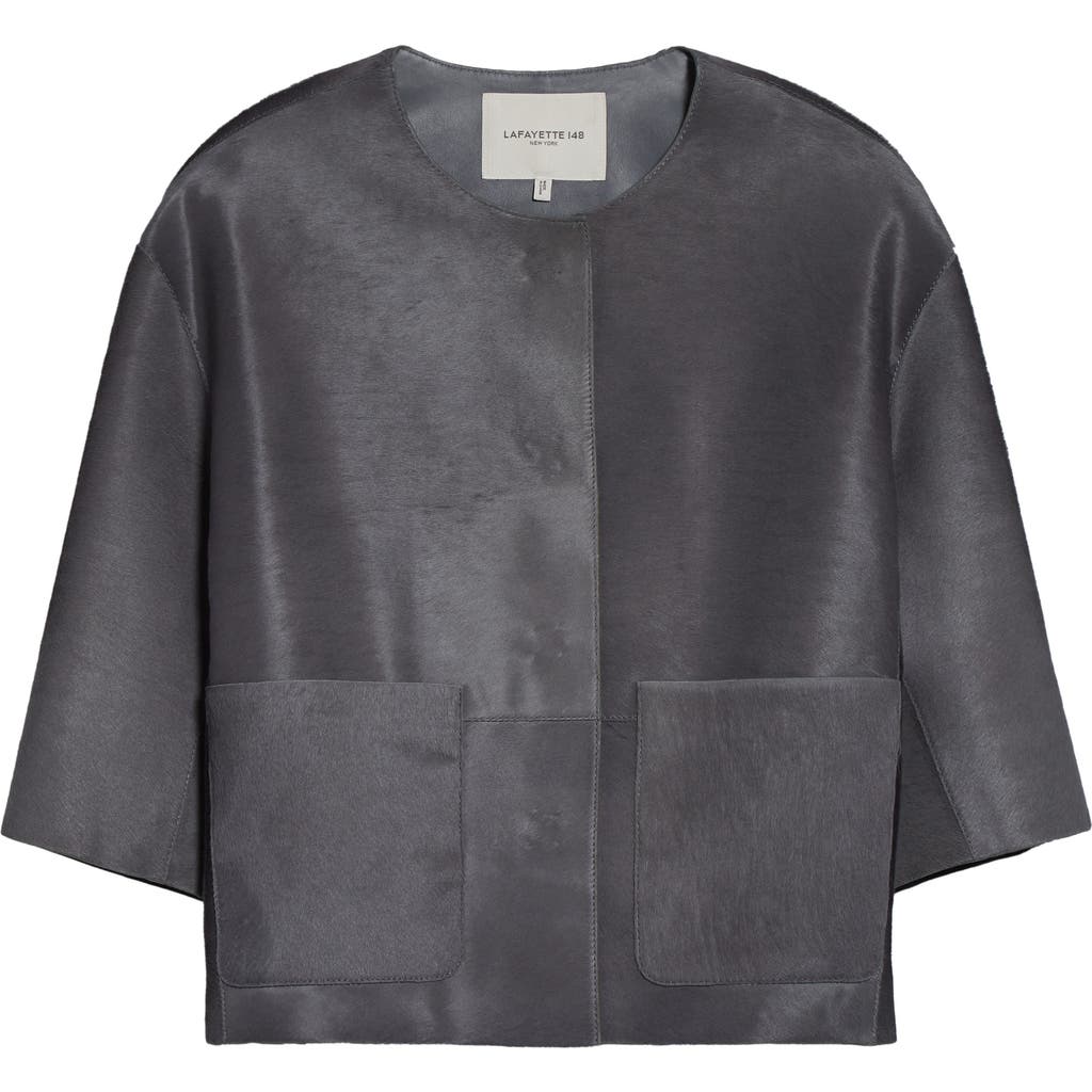 Lafayette 148 New York Patch Pocket Genuine Calf Hair Jacket In Gray