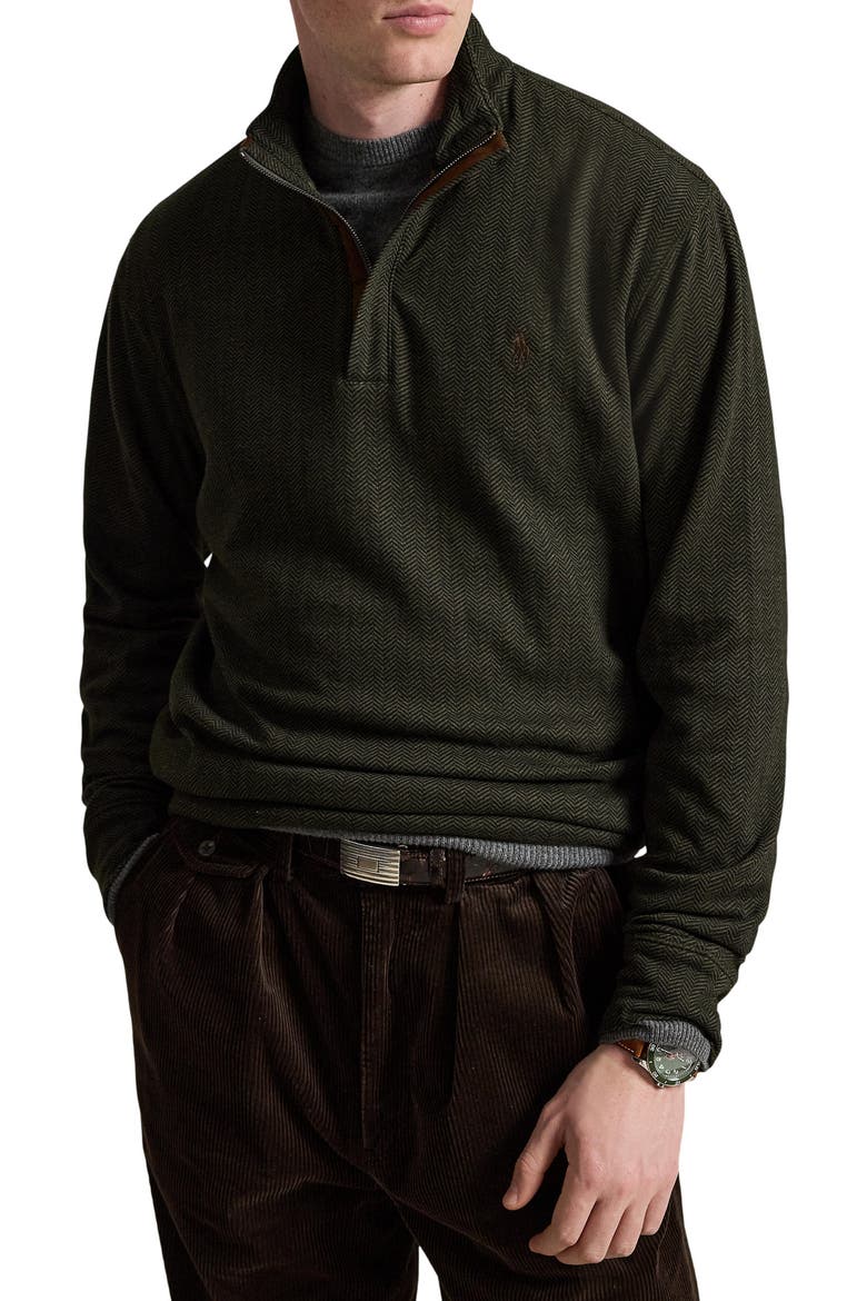 Herringbone Quarter Zip Pullover, Main, color, GREEN MULT