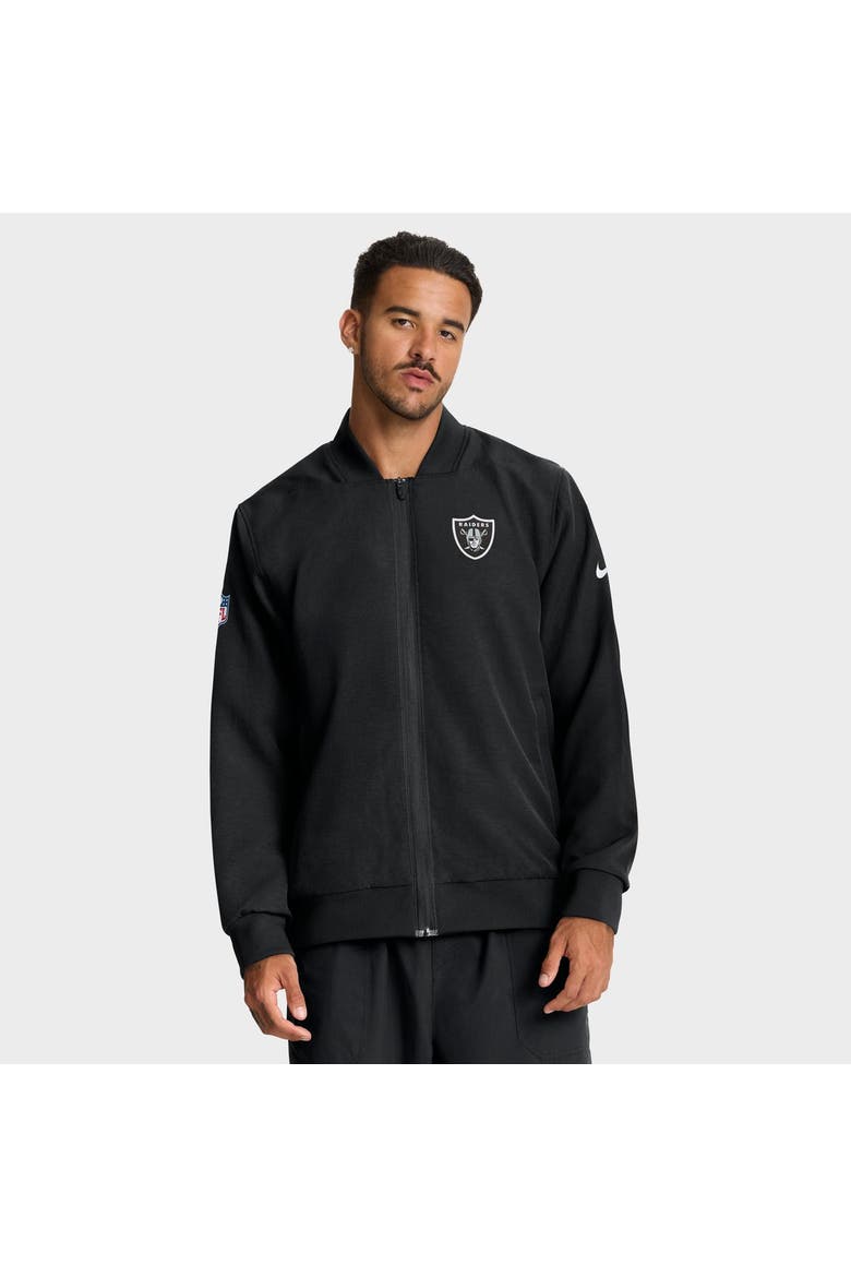 Men's Nike Black Las Vegas Raiders Sideline Powerful Blocking Full-Zip Bomber Jacket, Main, color, Black