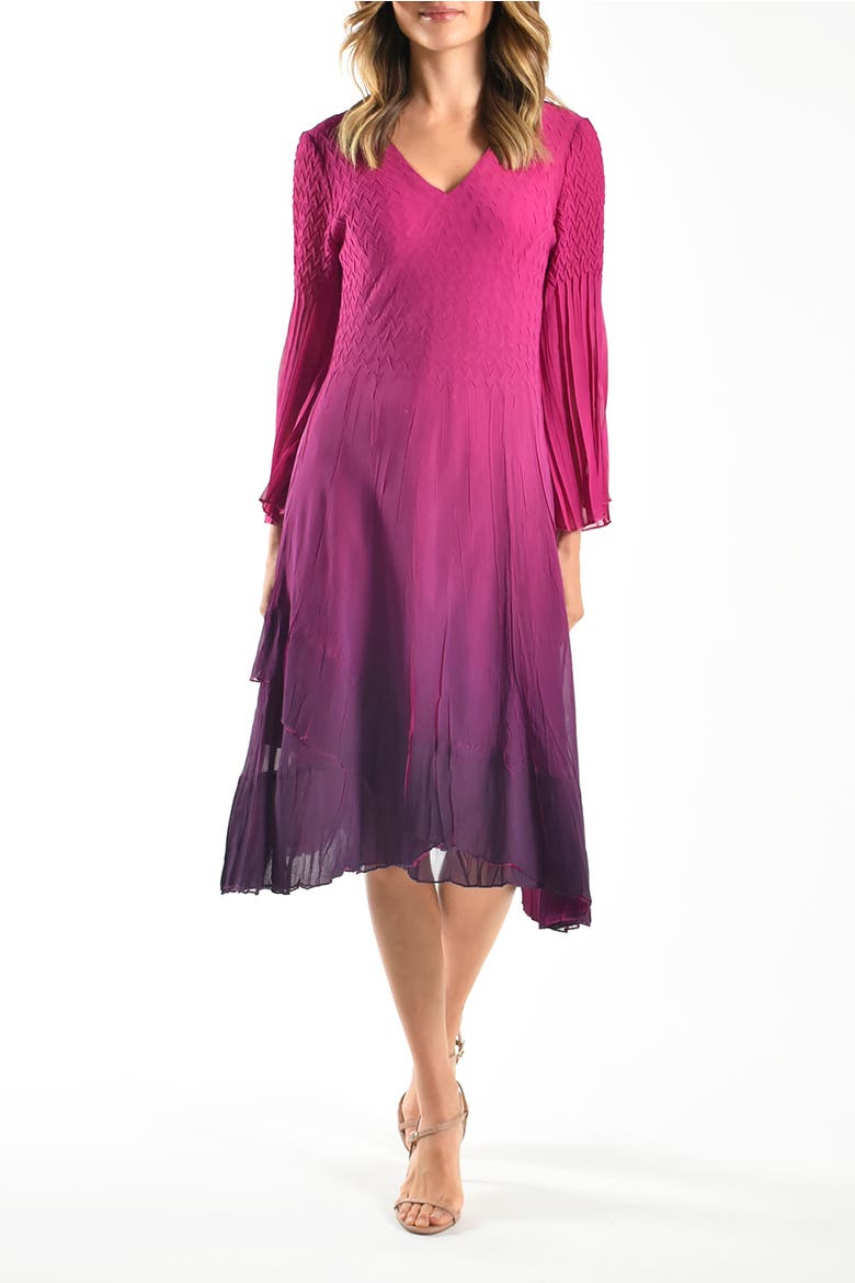 Chiffon A Line Dress with Split Sleeves, Main, color, Magenta Ombre