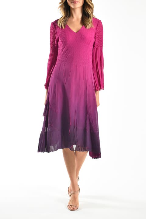 Chiffon A Line Dress with Split Sleeves