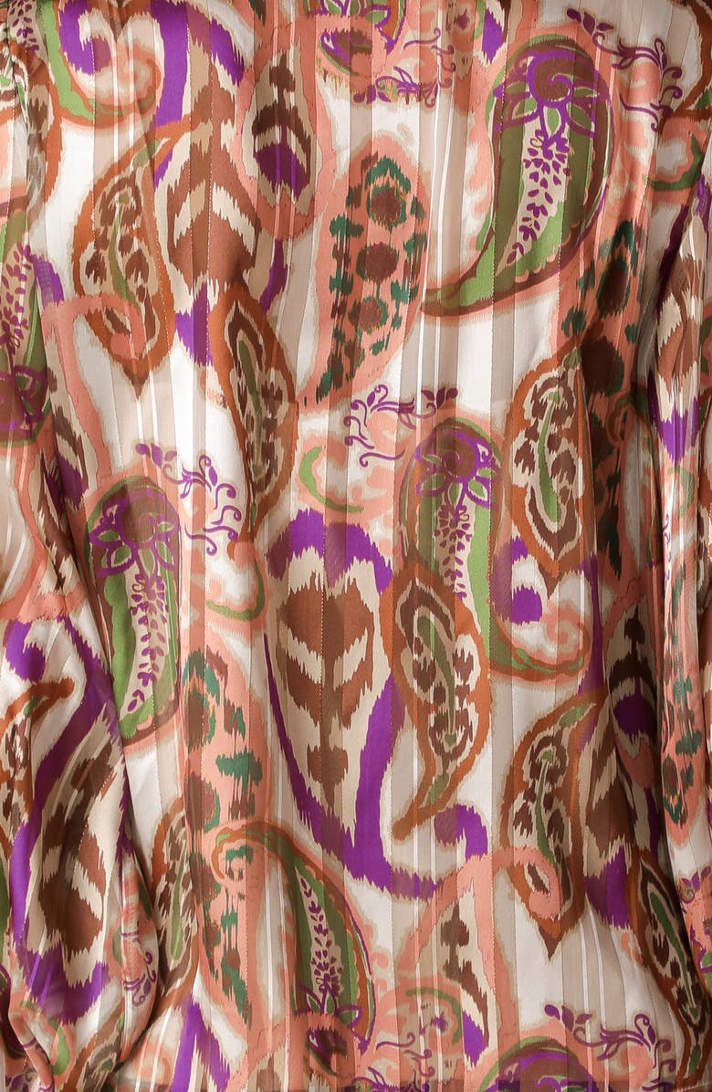 FLYING TOMATO Paisley Tie Neck Long Sleeve Top, Alternate, color, Cream Brown