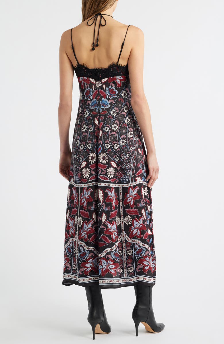 FARM Rio Marcelle Eyelash Lace Trim Halter Satin Slipdress, Alternate, color, Black