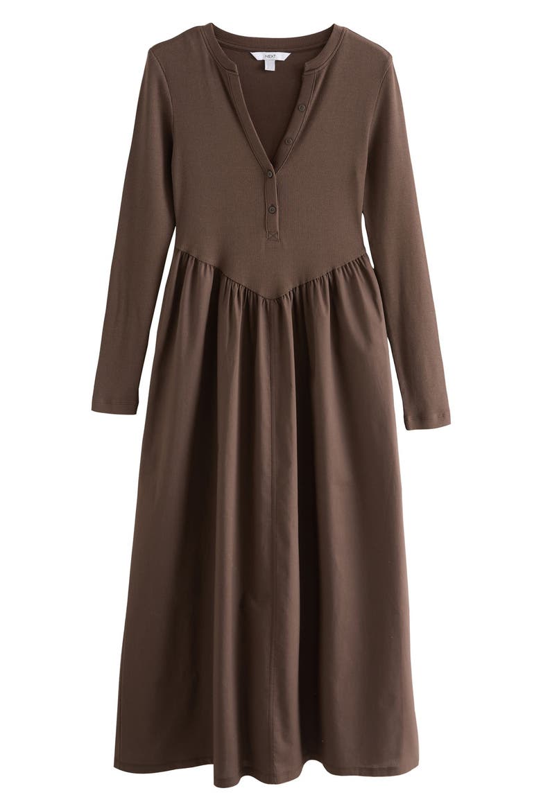 Long Sleeve Mixed Media Midi Dress, Main, color, BROWN