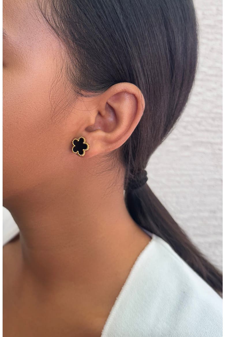 Clover Stud Earrings, Alternate, color, BLACK