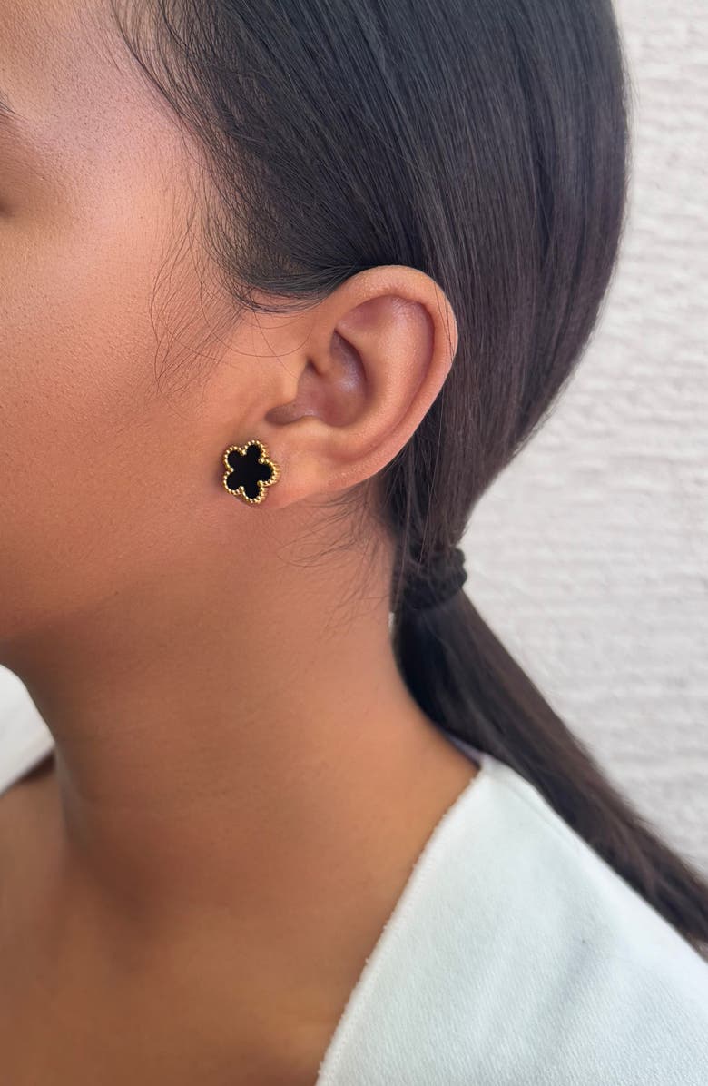 Adornia Clover Stud Earrings, Alternate, color, Black