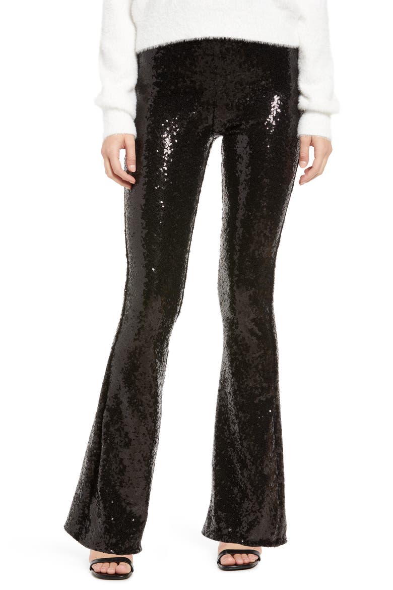 Sequin Flared Leggings, Main, color, BLACK