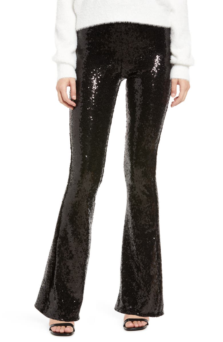 Commando Sequin Flared Leggings, Main, color, Black