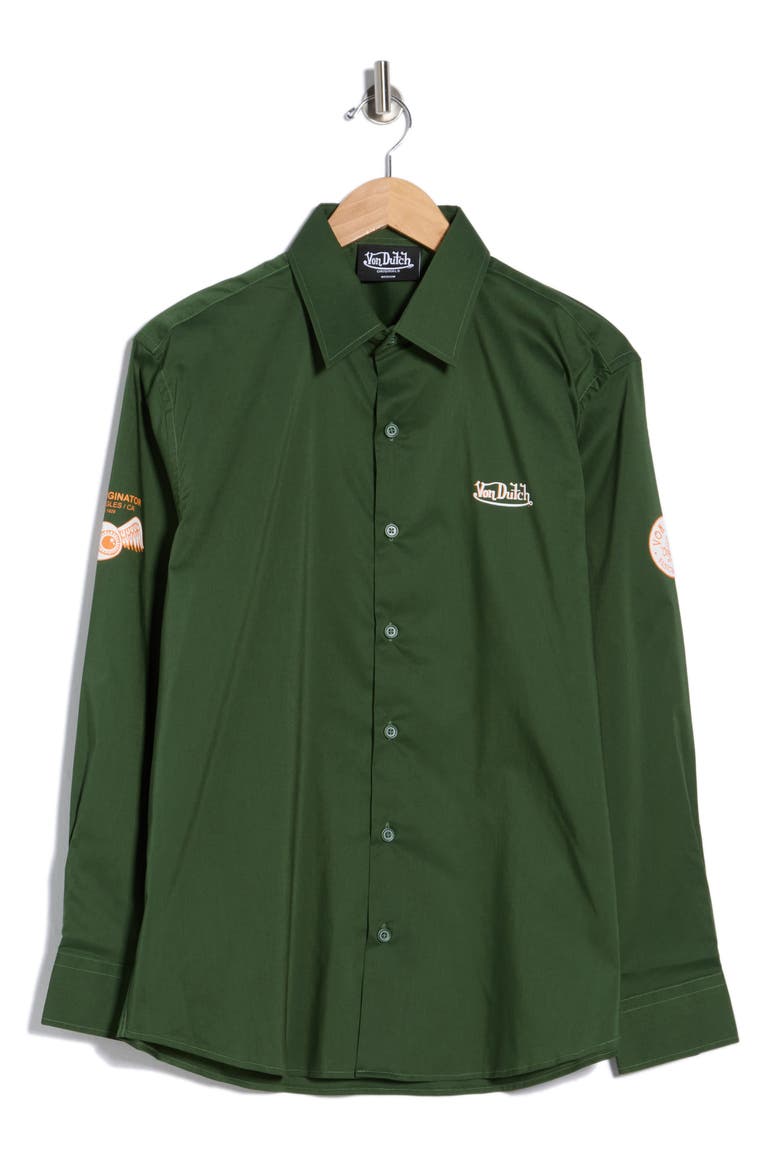 Patch Graphic Button-Up Shirt, Alternate, color, FOREST GREEN