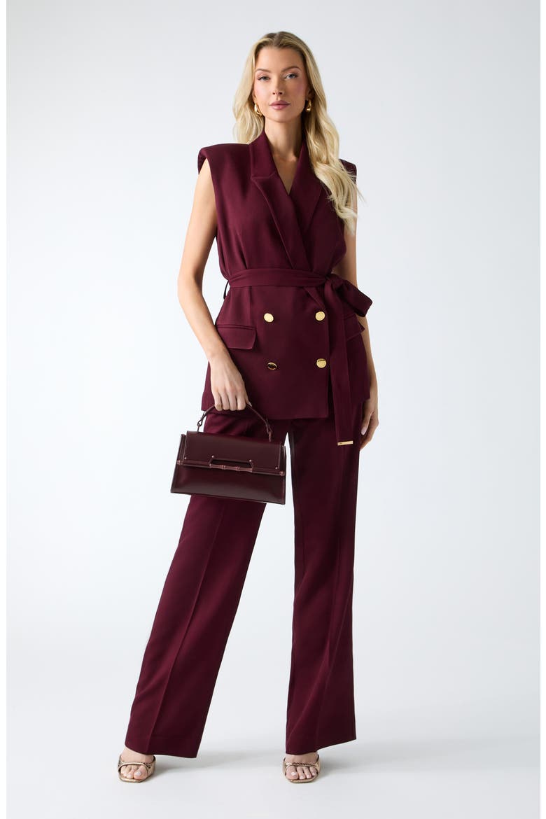 Abby Pleated Straight Leg Pants, Alternate, color, BURGUNDY