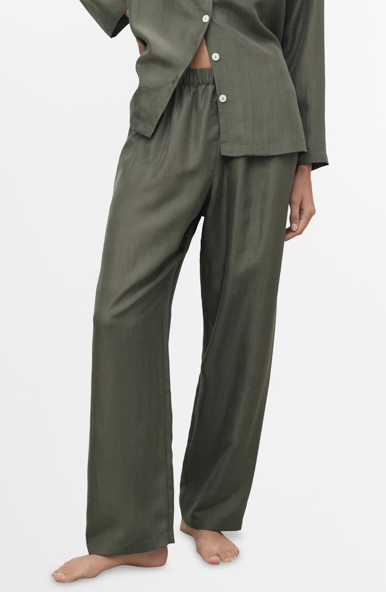 MANGO Habotai Silk Pajama Pants, Main, color, Forest Green
