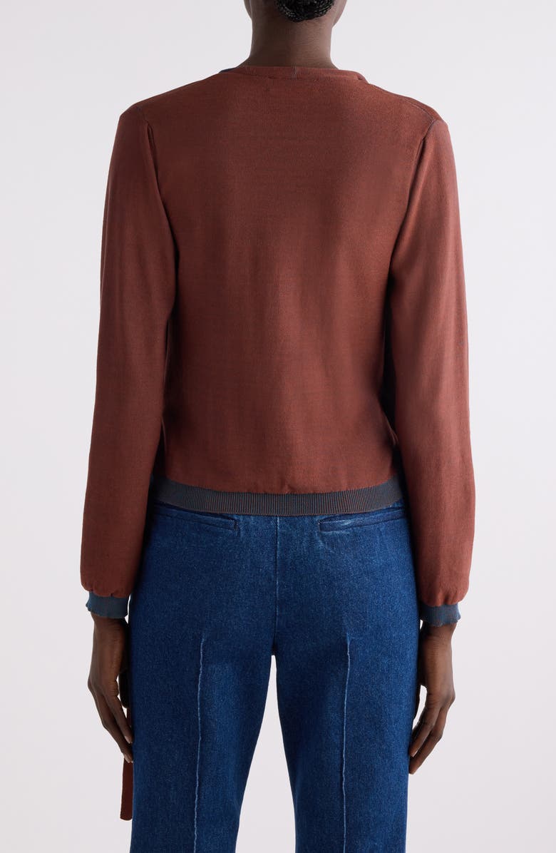 Dries Van Noten Two-Tone Ruffle Wrap Cardigan, Alternate, color, Brown