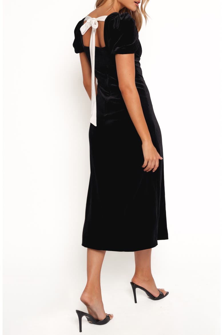 Quinnie Puff Sleeve Velvet Midi Dress, Alternate, color, BLACK