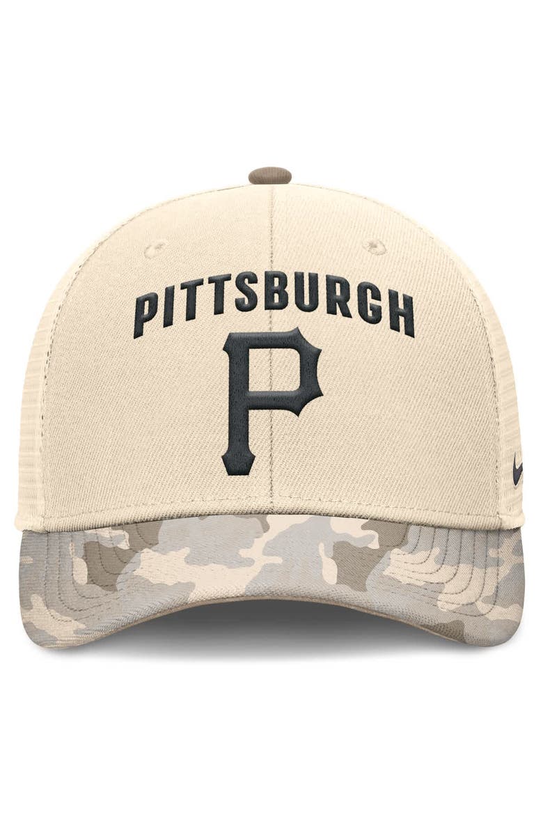 Nike Men's Nike Natural Pittsburgh Pirates Camo Natural Pack Rise Adjustable Trucker Hat, Alternate, color, 