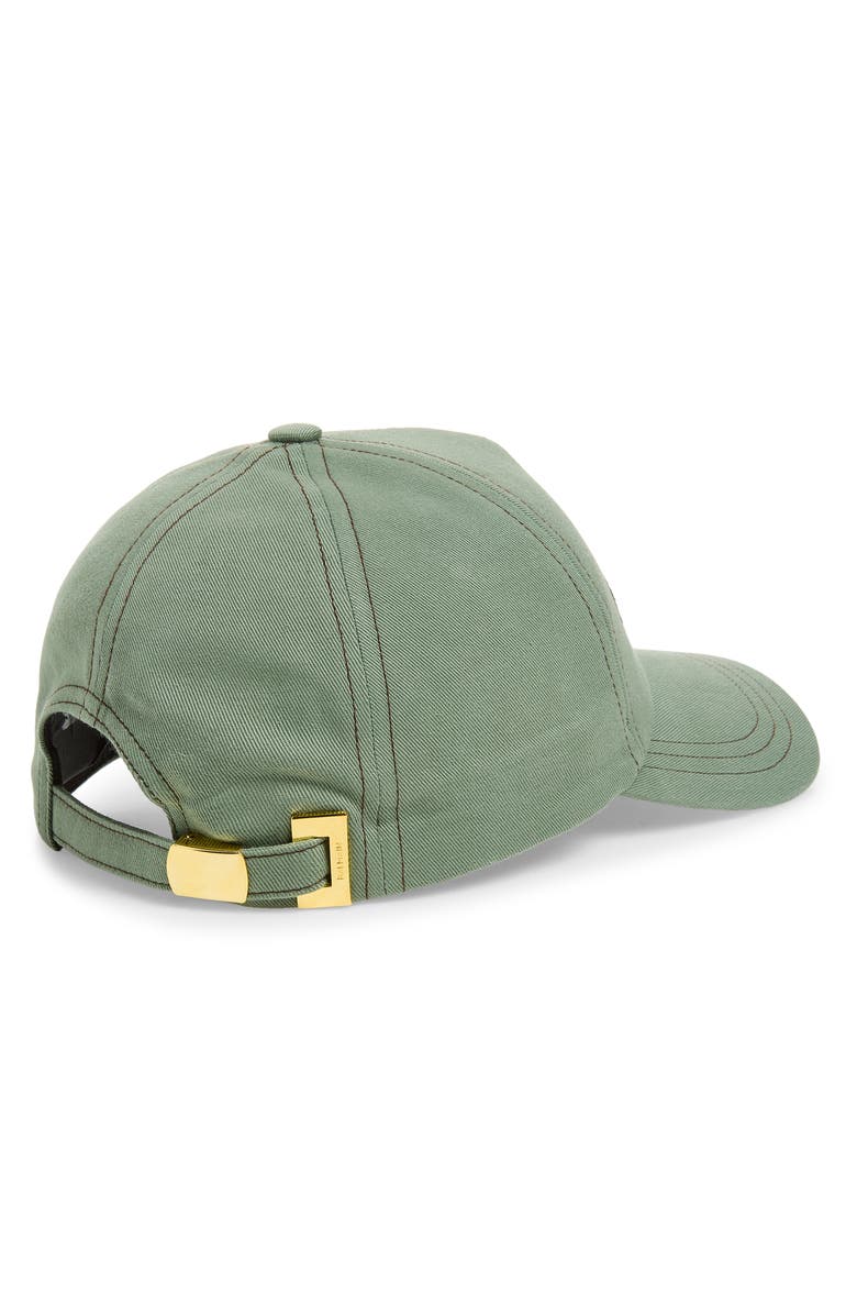 Balmain Logo Embroidered Adjustable Cotton Twill Baseball Cap, Alternate, color, Ujf Green/ Brown